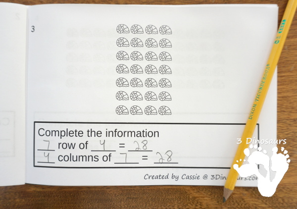 Free Shell Themed Array Math Fact Books - two books with arrays and math facts or rows and columns - 3Dinosaurs.com