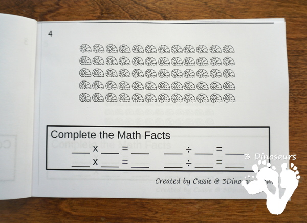 Free Shell Themed Array Math Fact Books - two books with arrays and math facts or rows and columns - 3Dinosaurs.com