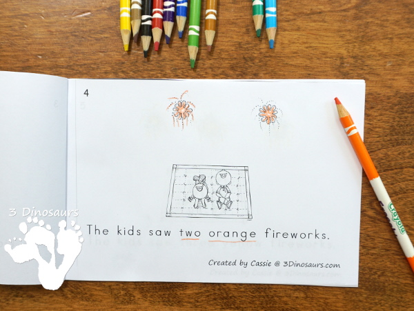 Free Fireworks Themed Counting & Color Word Easy Reader Book - numbers 0 to 10 with 10 colors words for kids to work on  - 3Dinosaurs.com