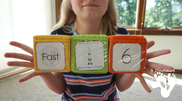 Free Moon Themed Gross Motor Dice -  6 action movements included with dice and dice inserts - 3Dinosaurs.com #space #themoon #grossmotor #freeprintable 