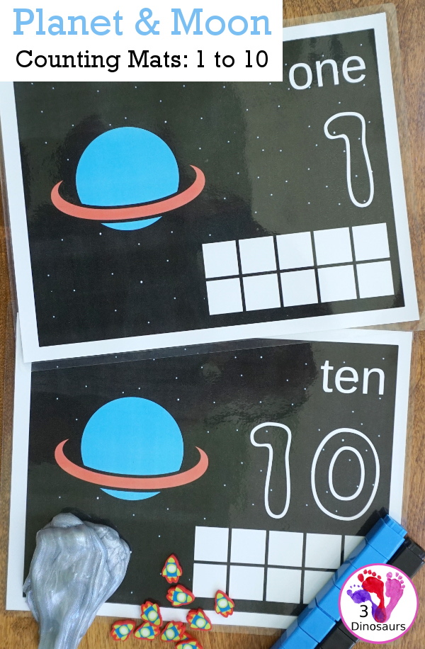 Free Planet & Moon Themed Counting Mats: 1 to 10 - 10 mat in with a option for the black or white background  - 3Dinosaurs.com