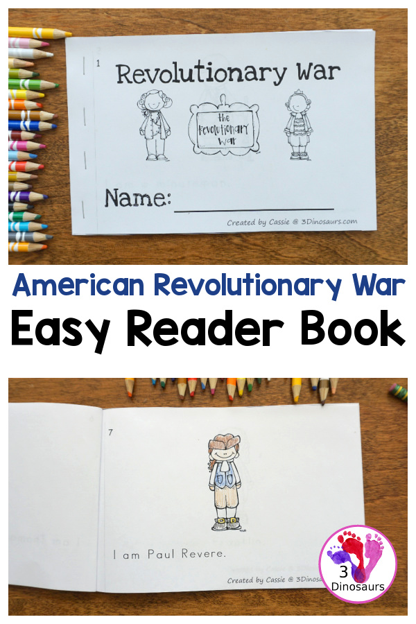 Free American Revolutionary War Easy Reader Book - 8 people to learn from the war with 10 pages total in the book - 3Dinosaurs.com
