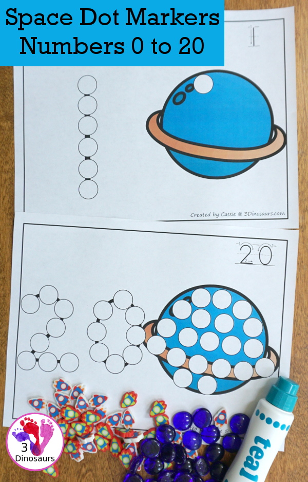 Space Dot the Number & Count the Dots - numbers 1 to 20 with dot marker activities for kids to work on numbers and counting - 3Dinosaurs.com
