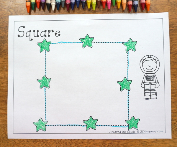 Free Fine Motor Fun With Space Shape Tracing - with 10 shapes for kids to trace and color - 3Dinosaurs.com