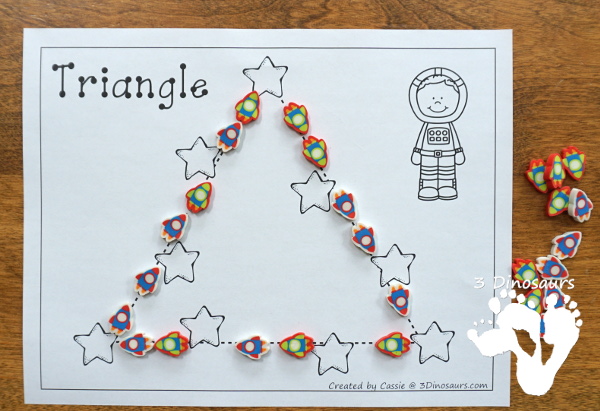 Free Fine Motor Fun With Space Shape Tracing - with 10 shapes for kids to trace and color - 3Dinosaurs.com