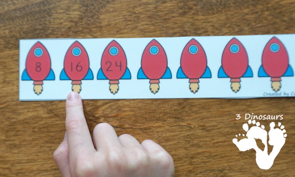 Free Space Theme Skip Counting Strips - 6 strips for each number from 1 to 12 with skip counting forward and backward - 3Dinosaurs.com #skipcounting #freeprintable 