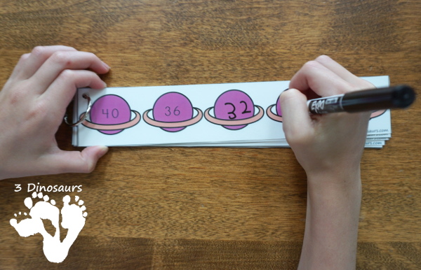 Free Space Theme Skip Counting Strips - 6 strips for each number from 1 to 12 with skip counting forward and backward - 3Dinosaurs.com #skipcounting #freeprintable 