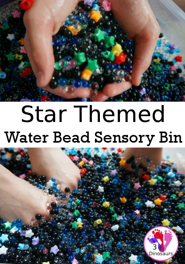 Star Themed Water Bead Sensory Bin - simple to make and play in with loads of space themed fun for kids  - 3Dinosaurs.com
