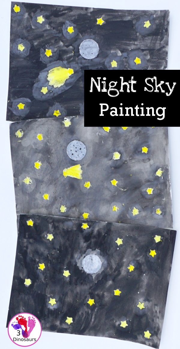 Watercolor & Oil Pastel Night Sky - a fun art project for a night sky theme with a full moon - 3Dinosaurs.com