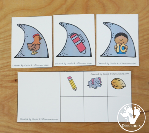 Free Shark Fin Decoding CVC Words - it works on -an, -en, -in and -un words with decode the word and find the matching picture - 3Dinosaurs.com