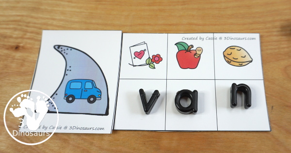 Free Shark Fin Decoding CVC Words - it works on -an, -en, -in and -un words with decode the word and find the matching picture - 3Dinosaurs.com