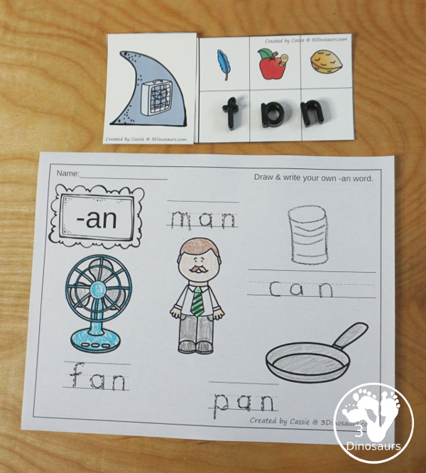 Free Shark Fin Decoding CVC Words - it works on -an, -en, -in and -un words with decode the word and find the matching picture - 3Dinosaurs.com