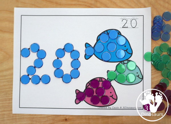 Ocean Dot the Number Count the Number: Shark, Fish, & Jellyfish - easy way to work on numbers from 0 to 20 with fine motor work and counting with this great ocean and summer theme for PreK and Kindergarten - 3Dinosaurs.com