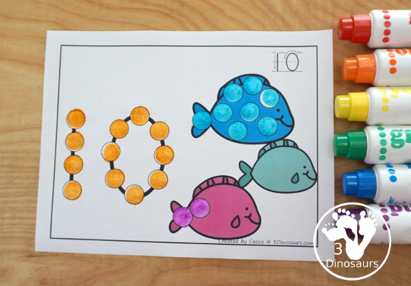 Ocean Dot the Number Count the Number: Shark, Fish, & Jellyfish - easy way to work on numbers from 0 to 20 with fine motor work and counting with this great ocean and summer theme for PreK and Kindergarten - 3Dinosaurs.com