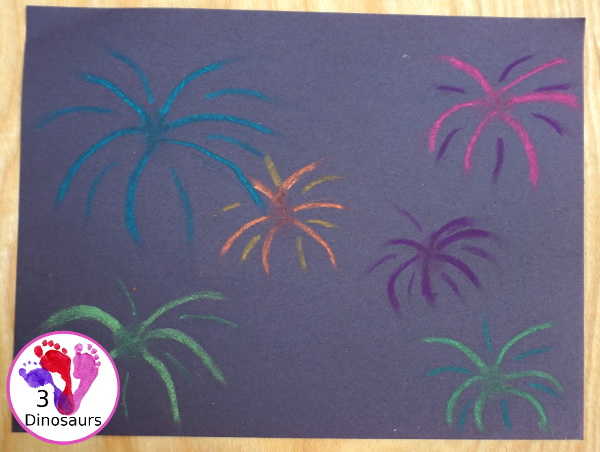 Easy to Make Oil Pastel Fireworks - a simple and easy way to make fireworks with very little items to use to make them. - 3Dinosaurs.com