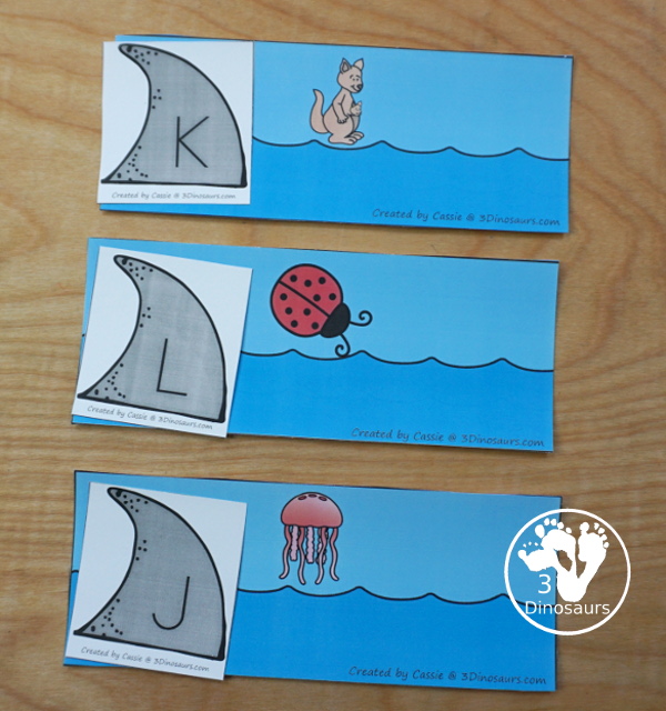 Free Hands-On Shark ABC Matching Printable - all 26 letters of the alphabet with shark fin uppercase and lowercase letters and sorting ocean themed mats - 3Dinosaurs.com