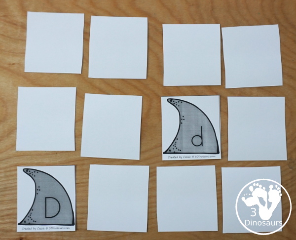 Free Hands-On Shark ABC Matching Printable - all 26 letters of the alphabet with shark fin uppercase and lowercase letters and sorting ocean themed mats - 3Dinosaurs.com