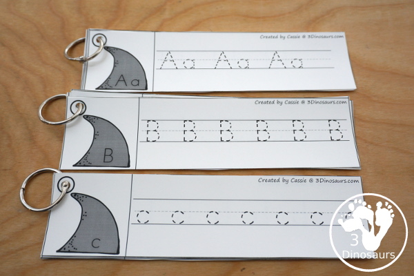 Shark Activity Pack: ABCs -tracing strips with uppercase and lowercase together, uppercase only and lowercase only. - 3Dinosaurs.com