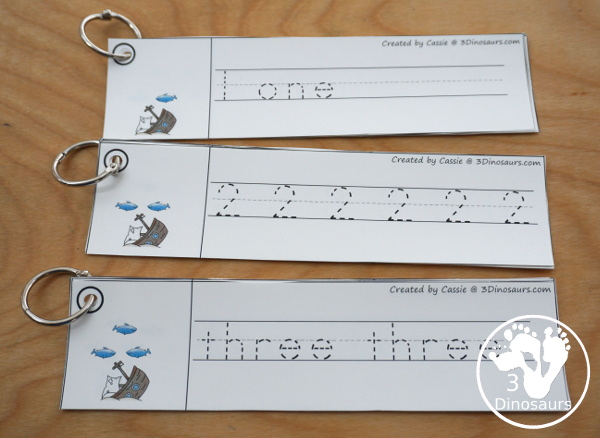 Shark Activity Pack: numbers - tracing strips with tracing the digit and word, number digit only and number word only. - 3Dinosaurs.com