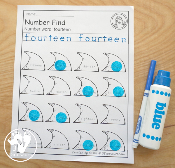 Easy No-Prep Shark Number Find with number 0 to 20 with number digit and number work options for different levels of learning. - 3Dinosaurs.com