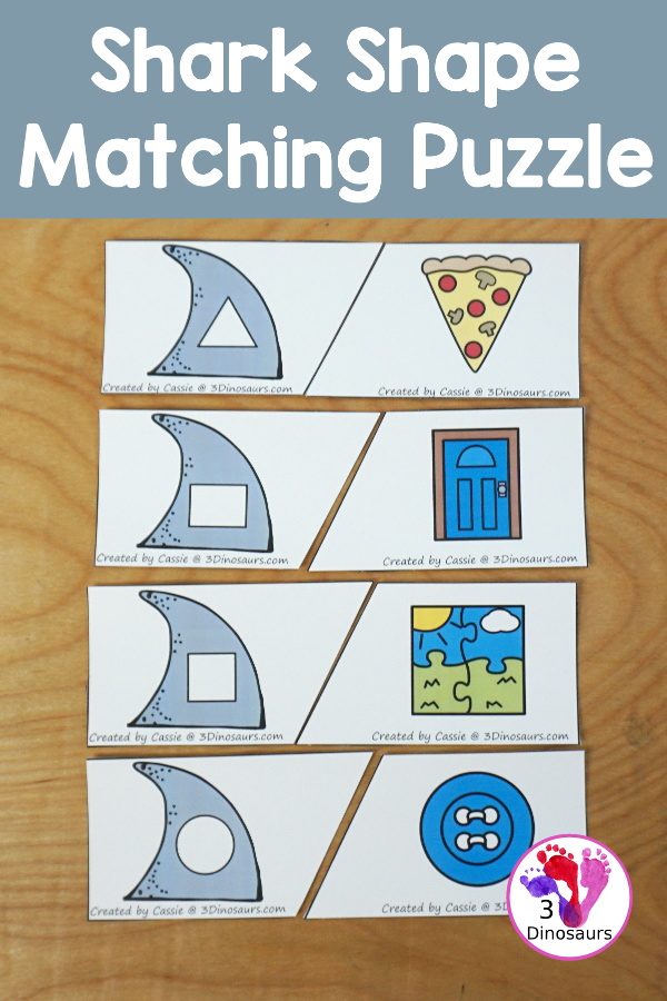 Free Shark Shape Matching Puzzles with 12 shapes with a shark fin shape and a matching picture of the shape. - 3Dinosaurs.com