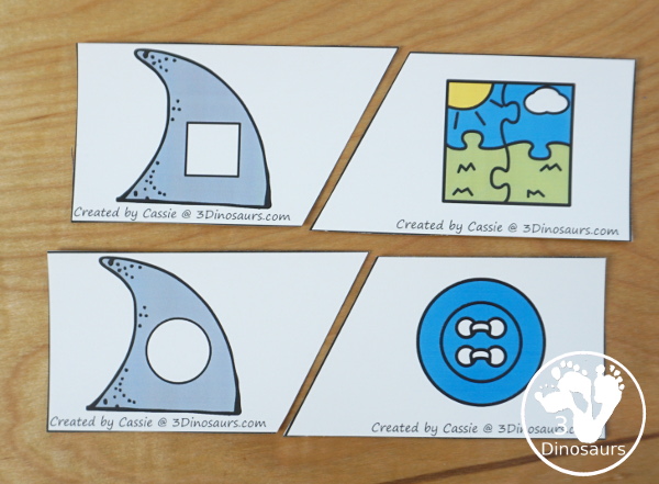 Free Shark Shape Matching Puzzles with 12 shapes with a shark fin shape and a matching picture of the shape. - 3Dinosaurs.com