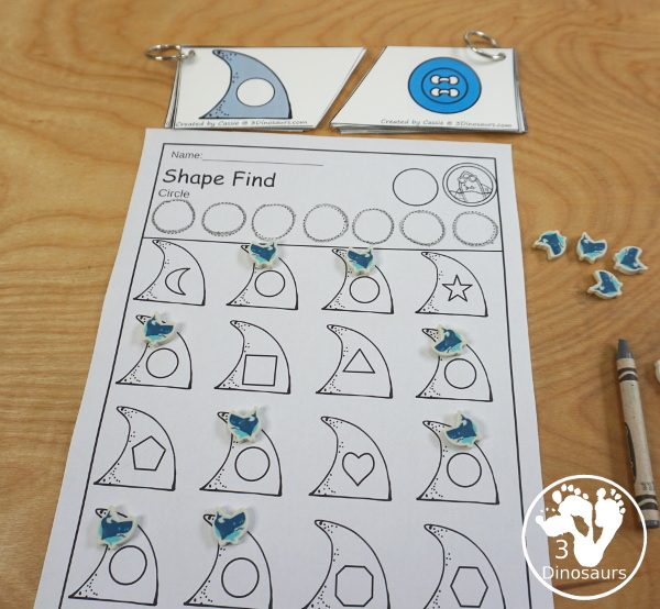 Easy No-Prep Shark Themed Shape Find - with shape and shape word for kids - 3Dinosaurs.com