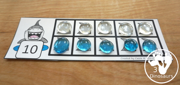 Free Hands-On Learning With Shark Ten Frames 1 to 10 - Fun ten frame cards that come with numbers filled out and blank for kids to fill out in a great shark theme for a shark theme day - 3Dinosaurs.com