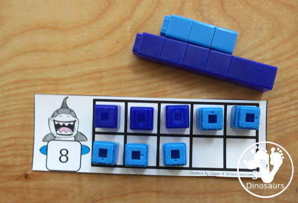 Free Hands-On Learning With Shark Ten Frames 1 to 10 - Fun ten frame cards that come with numbers filled out and blank for kids to fill out in a great shark theme for a shark theme day - 3Dinosaurs.com