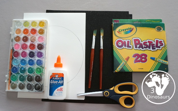 Watercolor & Oil Pastel: Planet Mars for kids - easy mix art projects for kids to do for the planet Mars. You have fun with different ages level doing the same art project- 3Dinosaurs.com  #3dinosaurs 