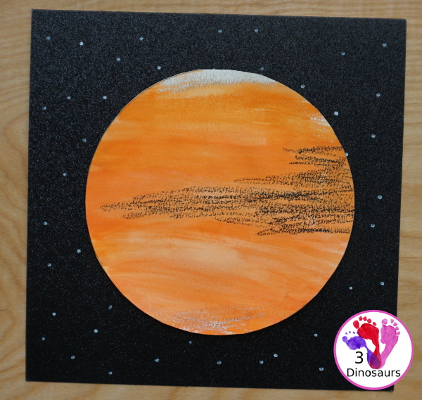 Watercolor & Oil Pastel: Planet Mars for kids - easy mix art projects for kids to do for the planet Mars. You have fun with different ages level doing the same art project- 3Dinosaurs.com  #3dinosaurs 