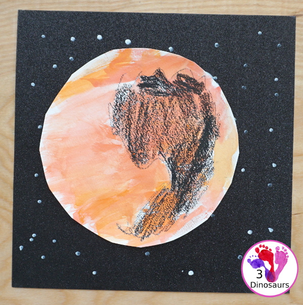 Watercolor & Oil Pastel: Planet Mars for kids - easy mix art projects for kids to do for the planet Mars. You have fun with different ages level doing the same art project- 3Dinosaurs.com  #3dinosaurs 