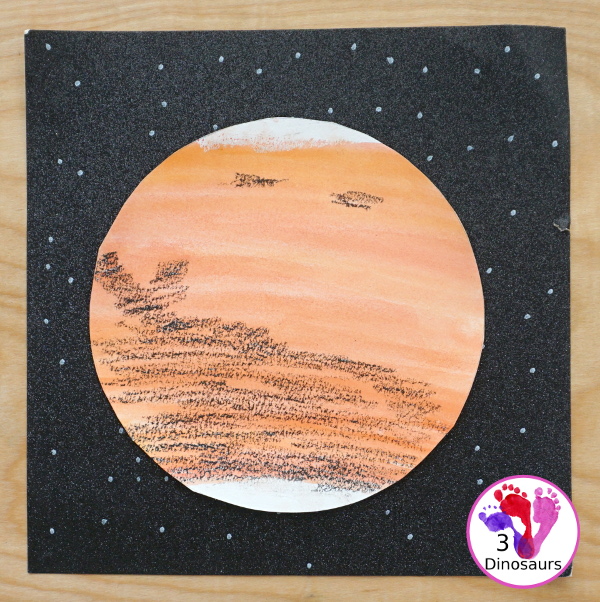 Watercolor & Oil Pastel: Planet Mars for kids - easy mix art projects for kids to do for the planet Mars. You have fun with different ages level doing the same art project- 3Dinosaurs.com  #3dinosaurs 