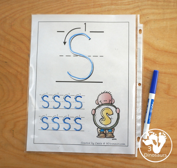 Free ABC Uppercase Letter Tracing Pages with Playdough Mats - with playdough mat letter with showing the tracing and then two trace options for the letters - 3Dinosaurs.com