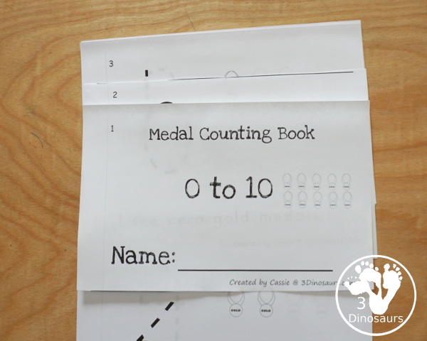 FREE Olympics Gold Medal Counting Book: Numbers 0 to 10 - has 6 pages with number 0 to 10 with gold medal counting themes - 3Dinosaurs.com