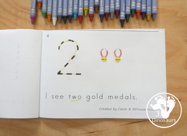 FREE Olympics Gold Medal Counting Book: Numbers 0 to 10 - has 6 pages with number 0 to 10 with gold medal counting themes - 3Dinosaurs.com