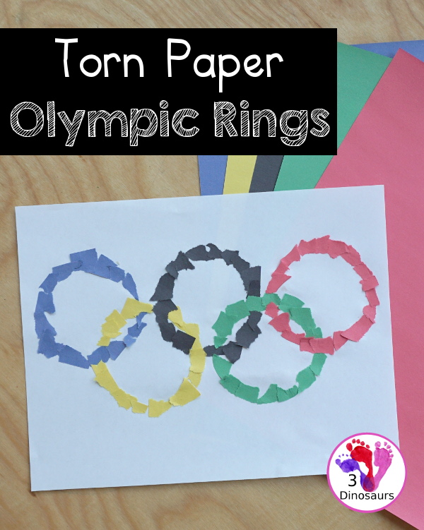 Torn Paper Olympic Rings Craft - is a simple and easy craft that kids can make for the Olympics with torn paper to make the rings. - 3Dinosaurs.com