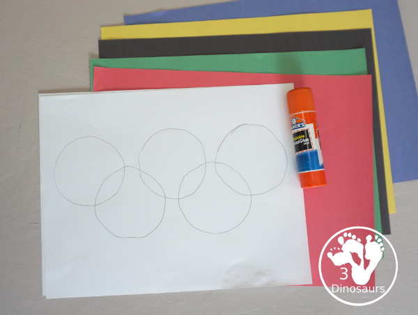 Torn Paper Olympic Rings Craft - is a simple and easy craft that kids can make for the Olympics with torn paper to make the rings. - 3Dinosaurs.com