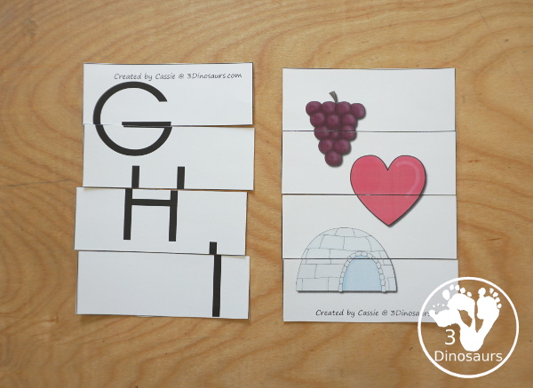 Free Romping & Roaring GHI Review Pack - with letter g, letter h, and letter i printables for reviewing the three letters with tracing, puzzles, coloring pages, finger puppets, game and more- 3Dinosaurs.com