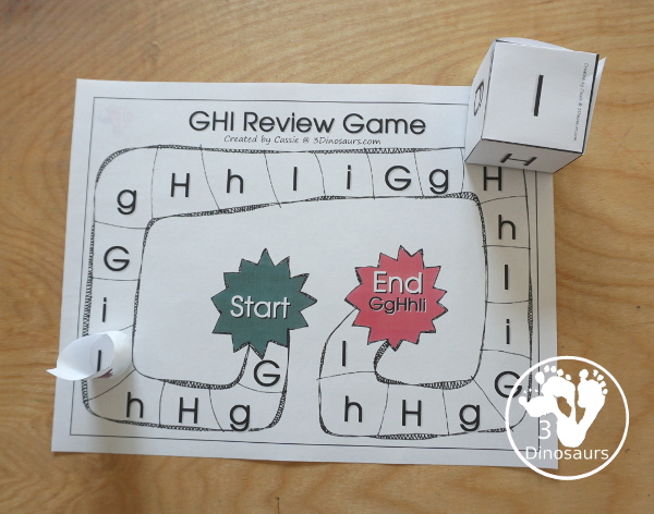 Free Romping & Roaring GHI Review Pack - with letter g, letter h, and letter i printables for reviewing the three letters with tracing, puzzles, coloring pages, finger puppets, game and more- 3Dinosaurs.com