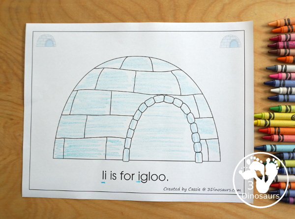 Free Romping & Roaring I Pack: Letter I is for Igloo - a letter I pack that has prewriting, finding letters, tracing letters, coloring pages, shapes, puzzles and more - 3Dinosaurs.com