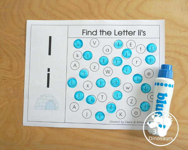 Free Romping & Roaring I Pack: Letter I is for Igloo - a letter I pack that has prewriting, finding letters, tracing letters, coloring pages, shapes, puzzles and more - 3Dinosaurs.com