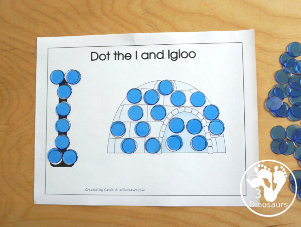 Free Romping & Roaring I Pack: Letter I is for Igloo - a letter I pack that has prewriting, finding letters, tracing letters, coloring pages, shapes, puzzles and more - 3Dinosaurs.com