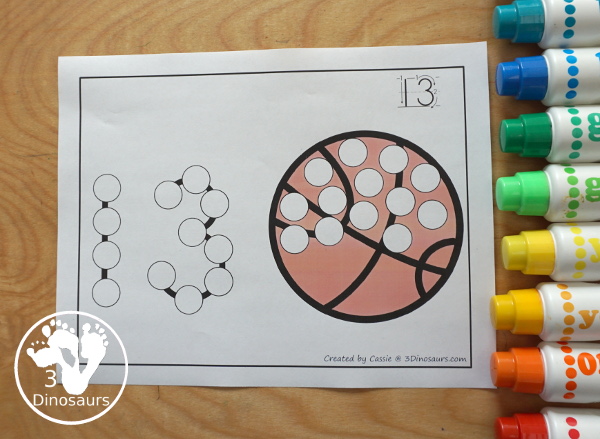 Sports Dot the Number & Counting: Basketball, Soccer, Tennis, Baseball, & Football - Numbers 1 to 20  with dot marker numbers and counting dots on the sports balls - 3Dinosaurs.com