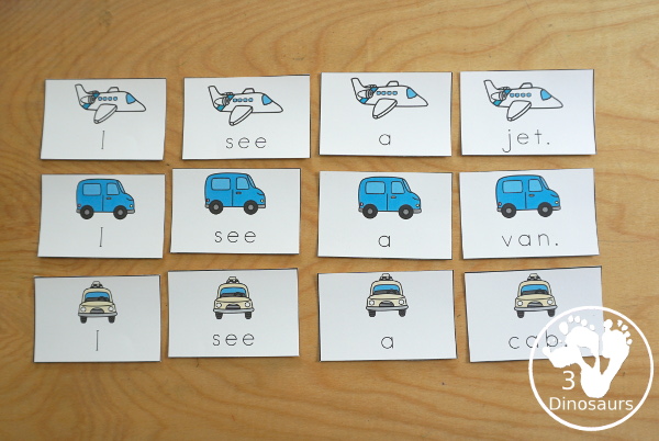 Free Transportation Easy Reader Book: Short Vowels Words - with a 9 page book with sentence cards and blending cards for the book with 8 short vowel words - 3Dinosaurs.com
