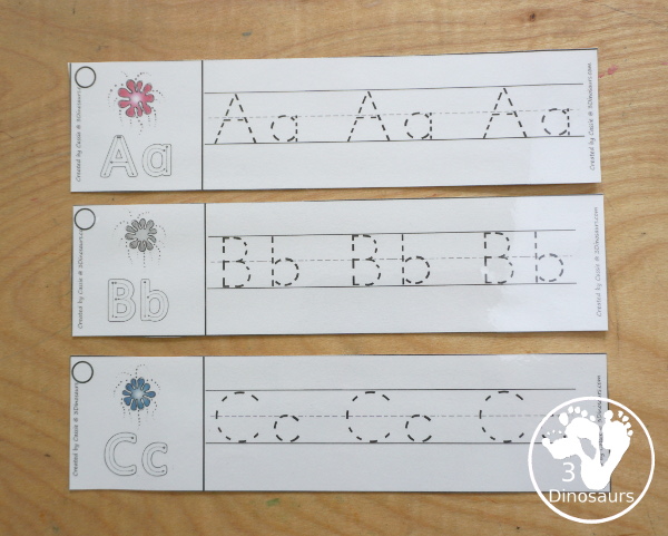Free Firework ABC Tracing Strips - with uppercase and lowercase together. You have fun kids with a firework plus you can see an example of how to trace the letters - 3Dinosaurs.com