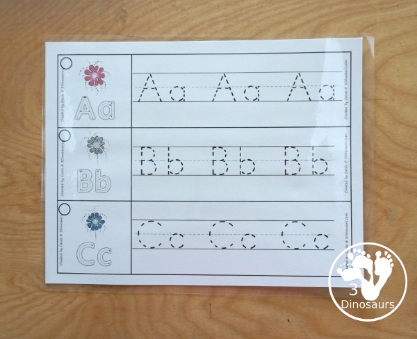 Free Firework ABC Tracing Strips - with uppercase and lowercase together. You have fun kids with a firework plus you can see an example of how to trace the letters - 3Dinosaurs.com