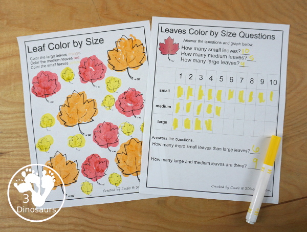 Free Leaves Activities Pack for Tot, Preschool, PreK, Kindergarten, & First Grade - A fun set of free printables with a fall leave themed with a mix of hands-on and no-prep printables - 3Dinosaurs.com