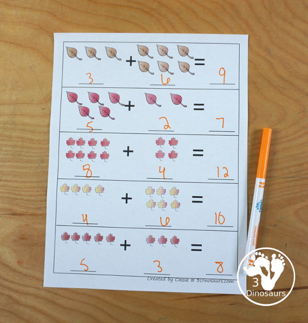 Free Leaves Activities Pack for Tot, Preschool, PreK, Kindergarten, & First Grade - A fun set of free printables with a fall leave themed with a mix of hands-on and no-prep printables - 3Dinosaurs.com