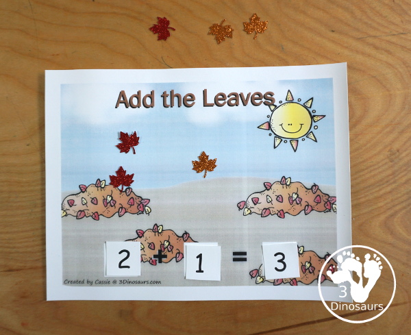 Free Leaves Activities Pack for Tot, Preschool, PreK, Kindergarten, & First Grade - A fun set of free printables with a fall leave themed with a mix of hands-on and no-prep printables - 3Dinosaurs.com